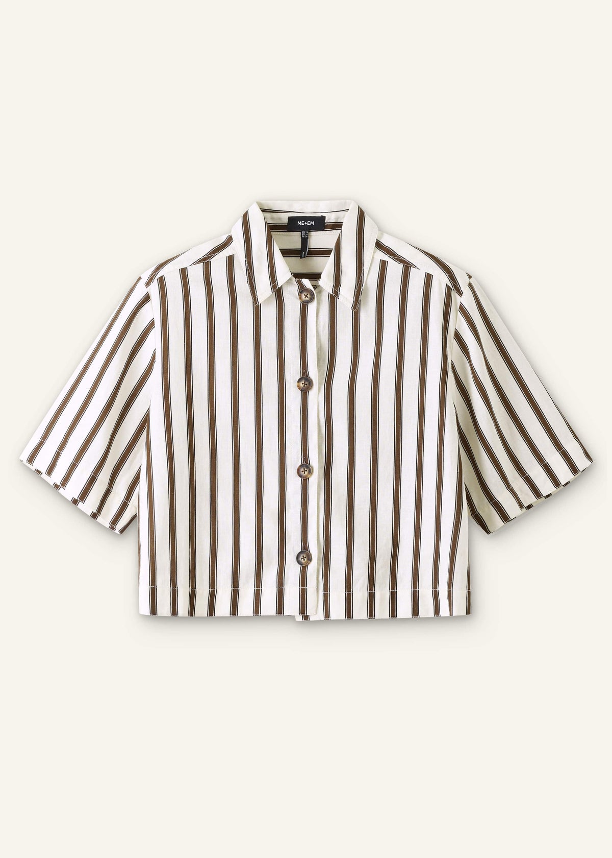 Cream Crease-Less Linen Spring Stripe Boxy Cropped Shirt | ME+EM