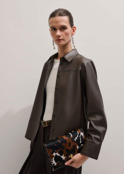 Brown Luxe Leather Straight Shirt | ME+EM