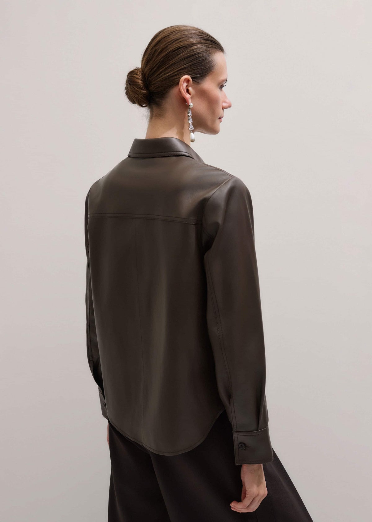 Brown Luxe Leather Straight Shirt | ME+EM