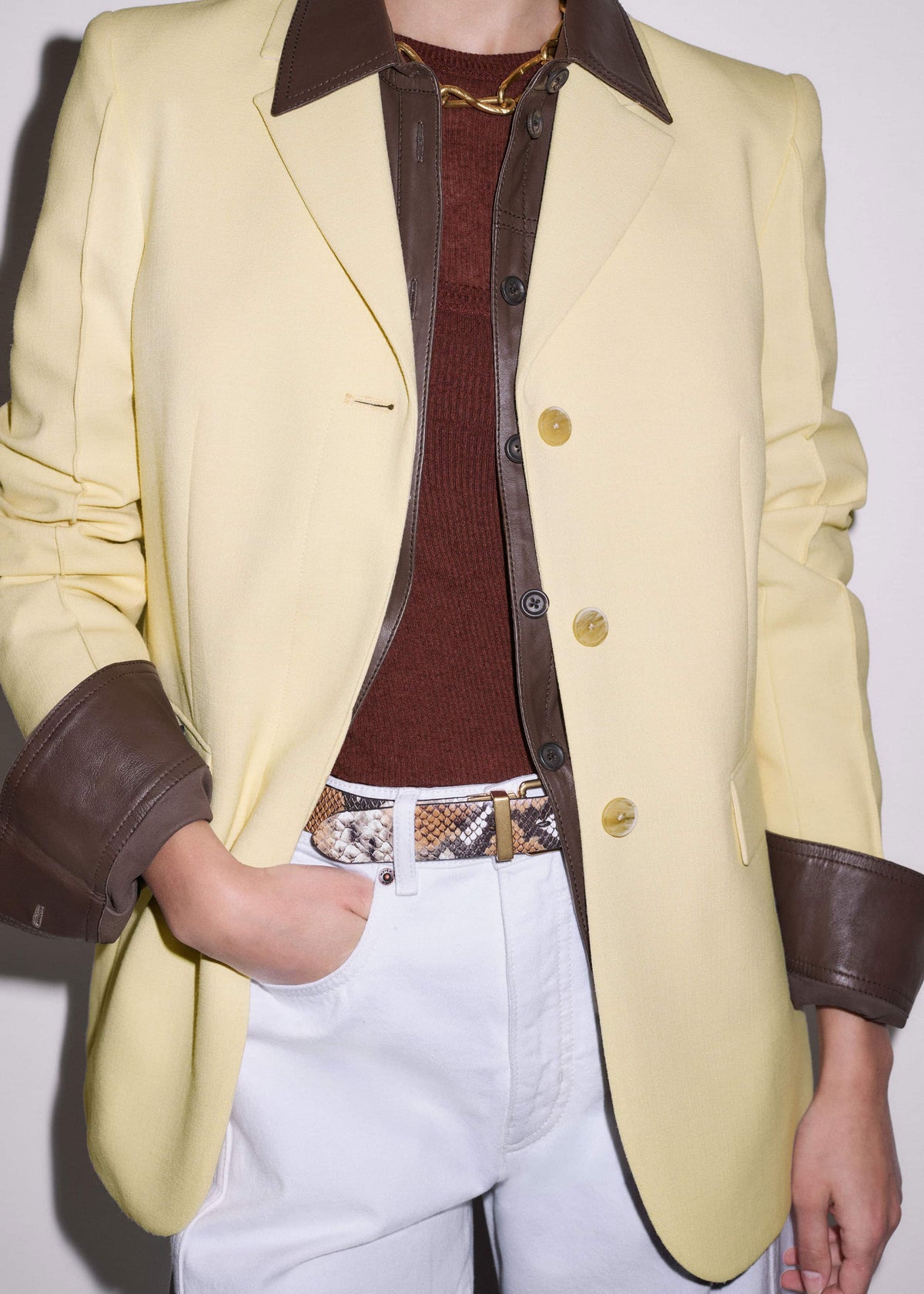 Brown Luxe Leather Straight Shirt | ME+EM