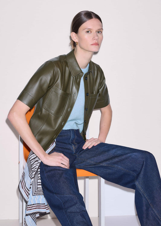 Olive Green Leather Utility Shirt | ME+EM