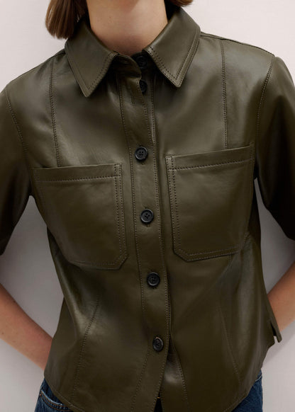 Olive Green Leather Utility Shirt | ME+EM