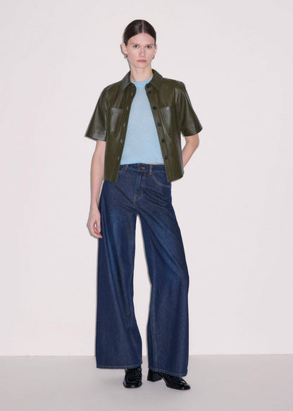 Olive Green Leather Utility Shirt | ME+EM