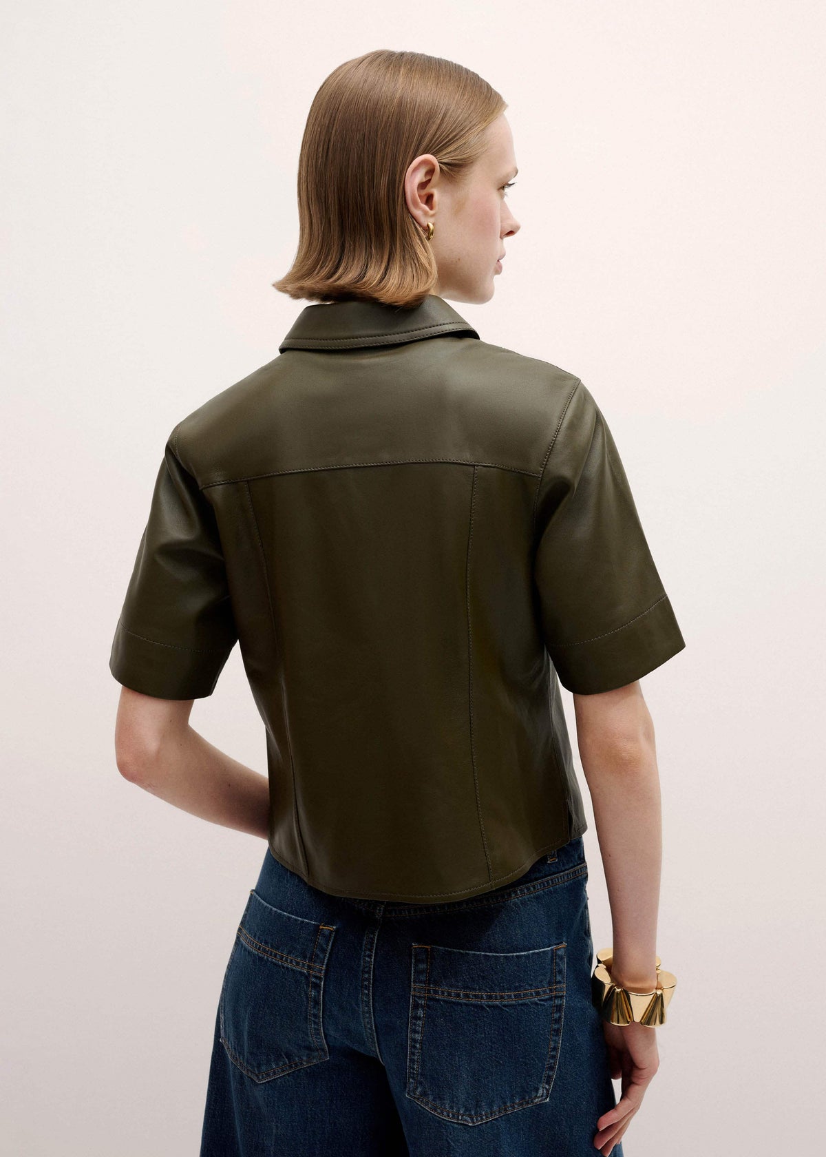 Olive Green Leather Utility Shirt | ME+EM