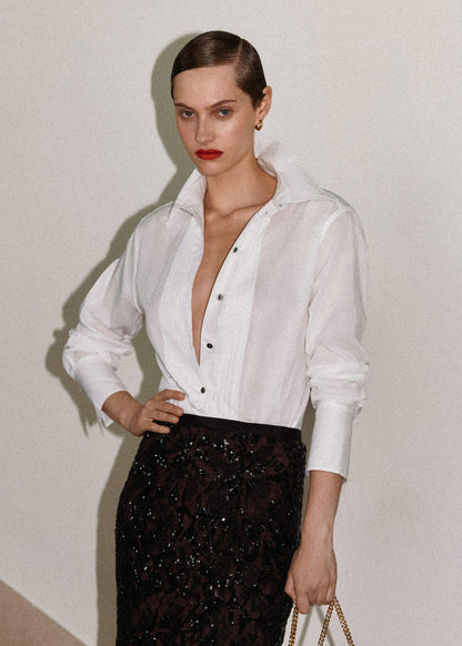 White Relaxed Tux Shirt | ME+EM