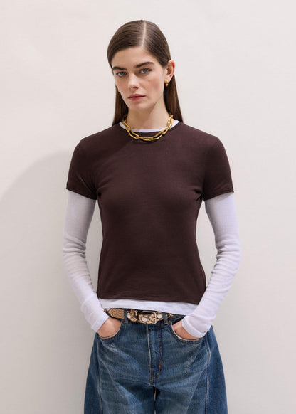 Brown Sheer Double-Layer Look Top | ME+EM