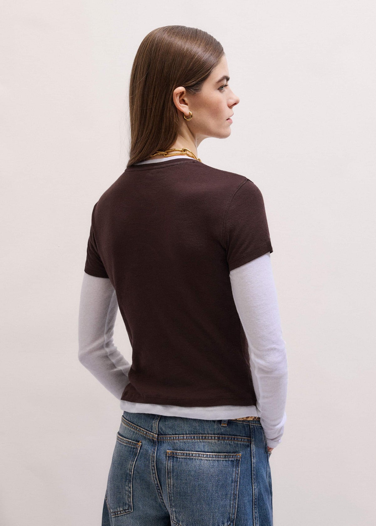 Brown Sheer Double-Layer Look Top | ME+EM