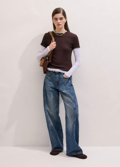 Brown Sheer Double-Layer Look Top | ME+EM