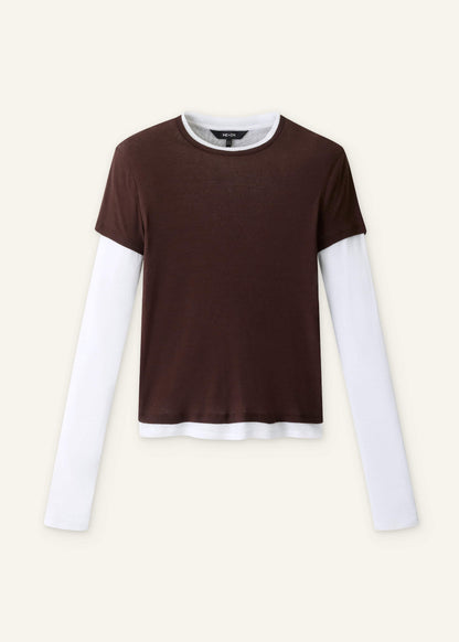 Brown Sheer Double-Layer Look Top | ME+EM