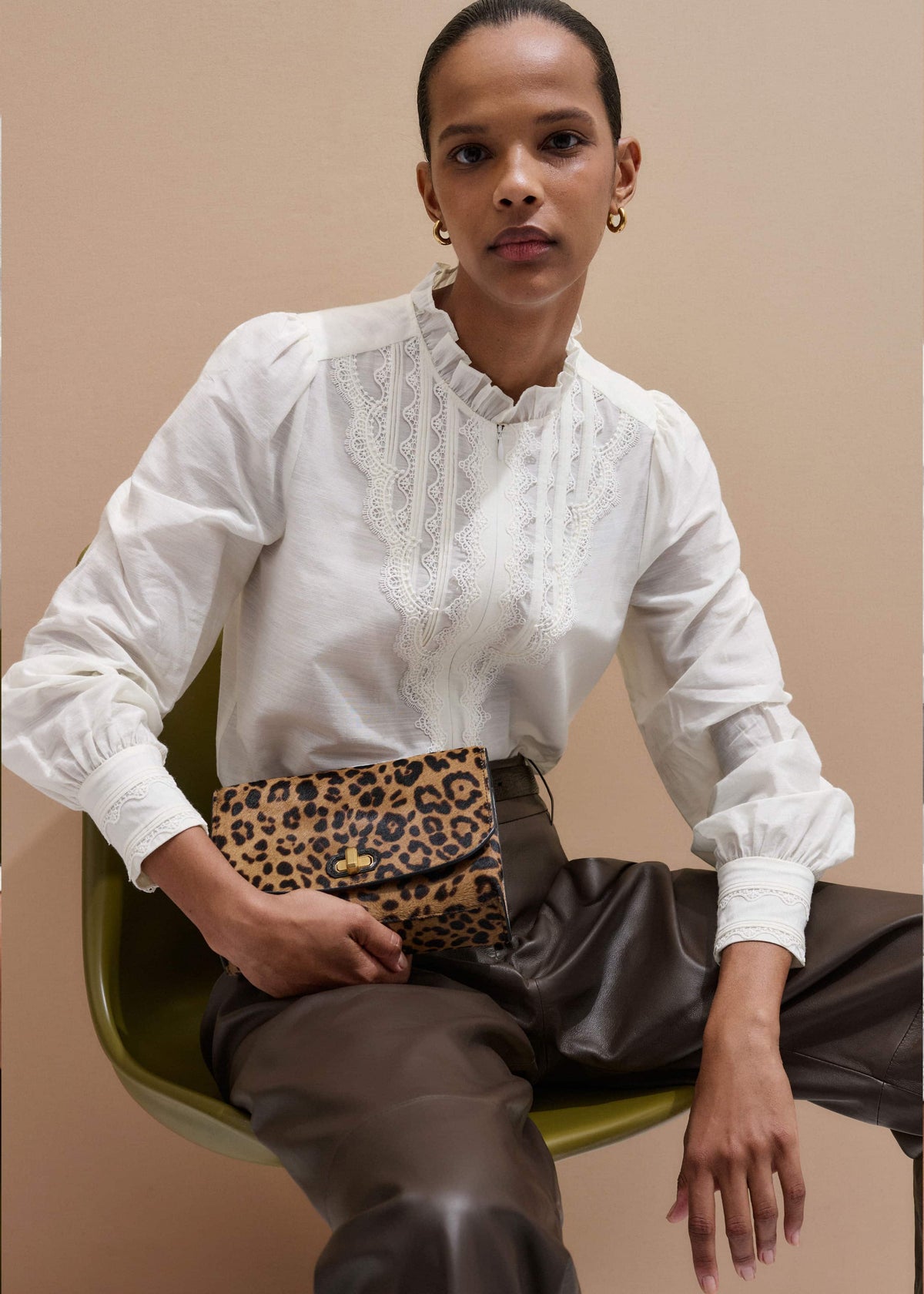 Cream Delicate Lace Trim Detail Top | ME+EM