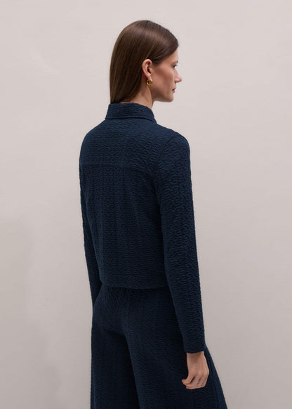 Navy Curling Crosses Jacquard Textured Zip Top | ME+EM