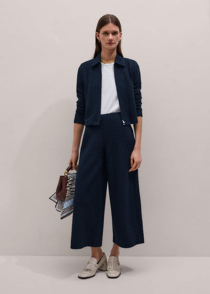 Navy Curling Crosses Jacquard Textured Zip Top | ME+EM