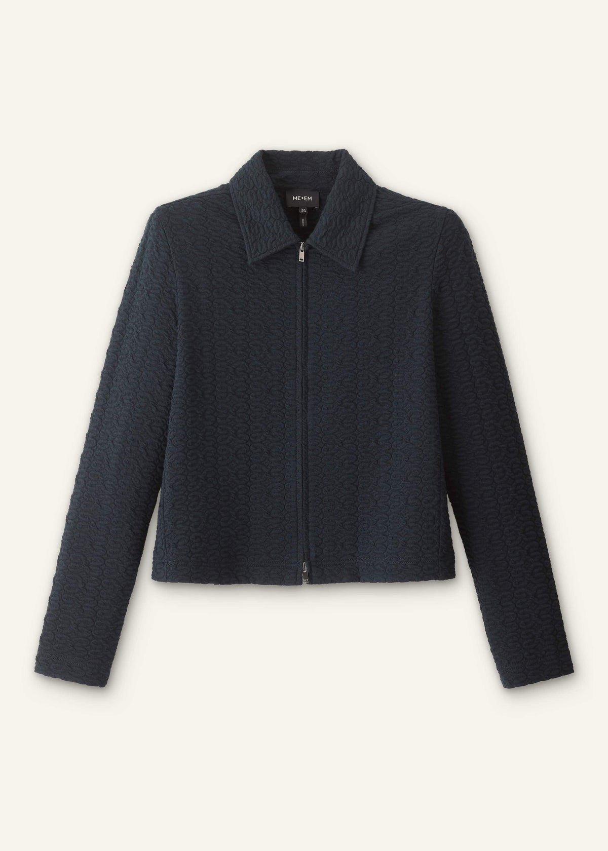 Navy Curling Crosses Jacquard Textured Zip Top | ME+EM