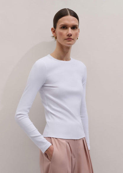 White Cotton Rib Long Sleeve Top | ME+EM