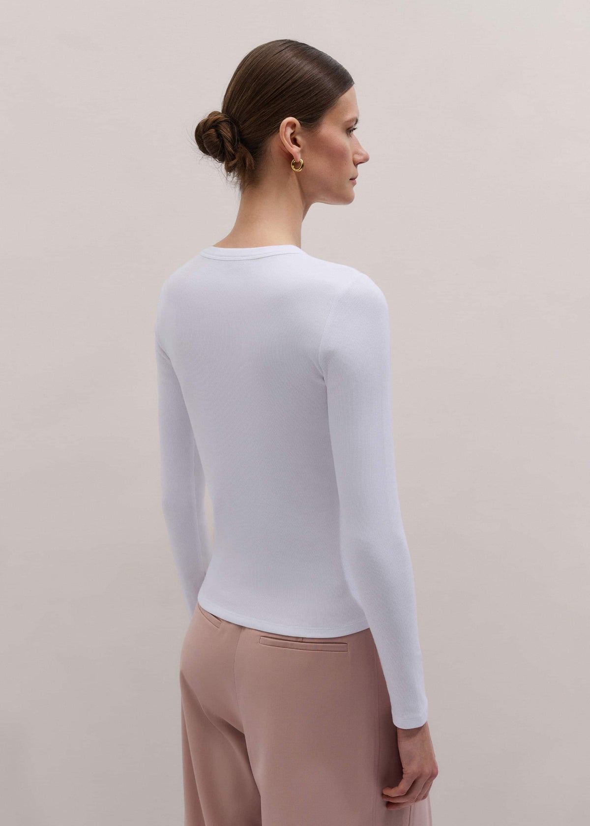 White Cotton Rib Long Sleeve Top | ME+EM