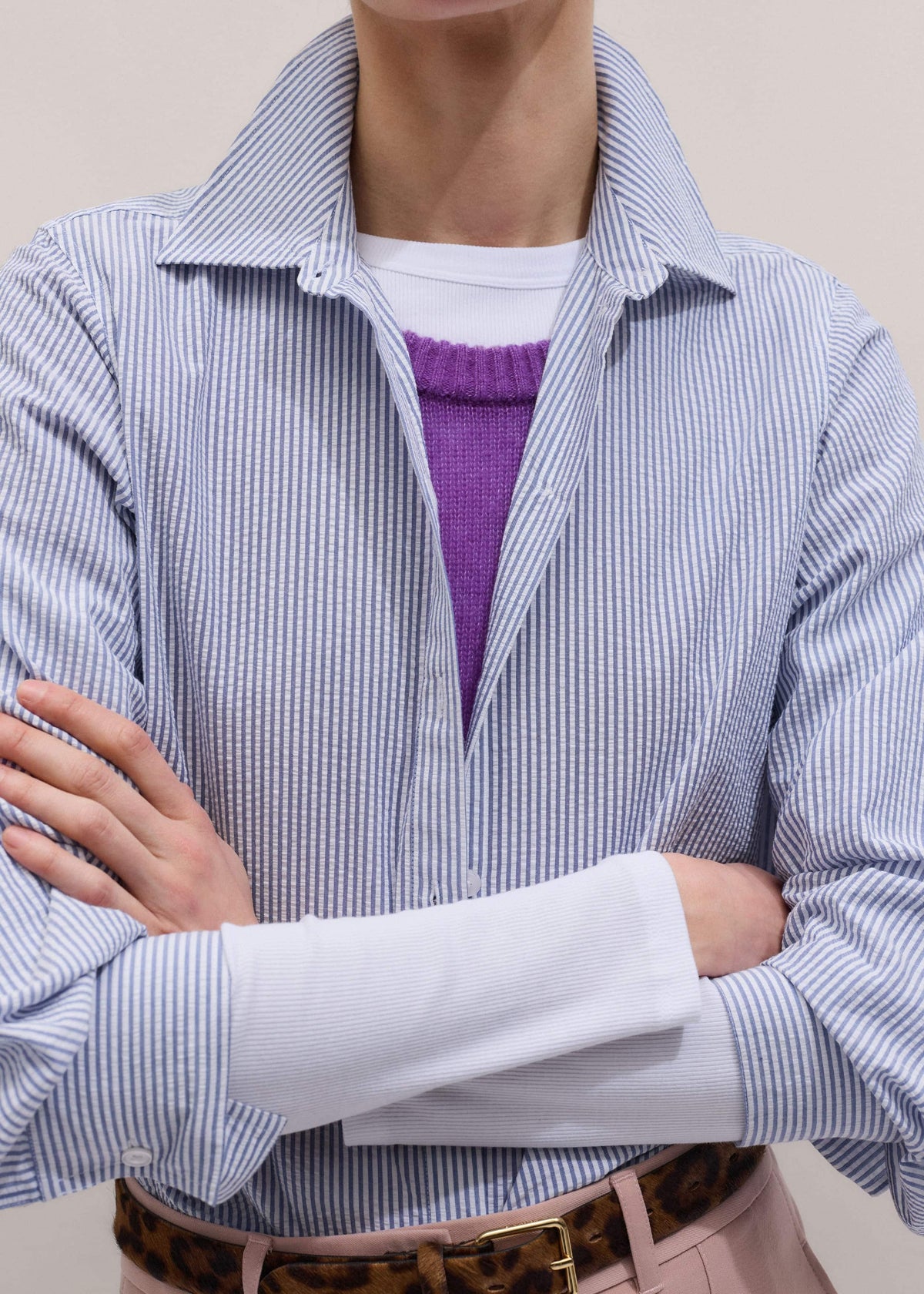 White Cotton Rib Long Sleeve Top | ME+EM