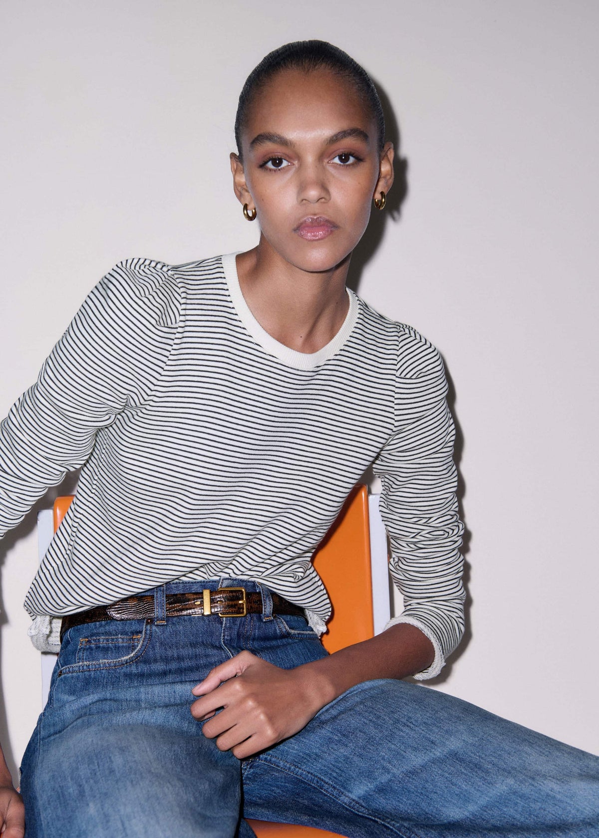 Navy Stripe Pouf Sleeve Sweatshirt | ME+EM