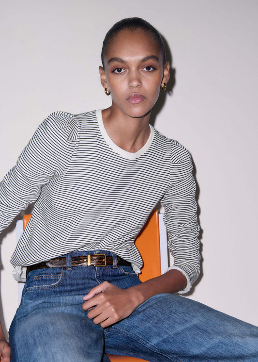Navy Stripe Pouf Sleeve Sweatshirt | ME+EM