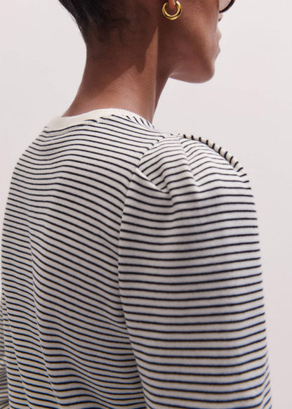 Navy Stripe Pouf Sleeve Sweatshirt | ME+EM