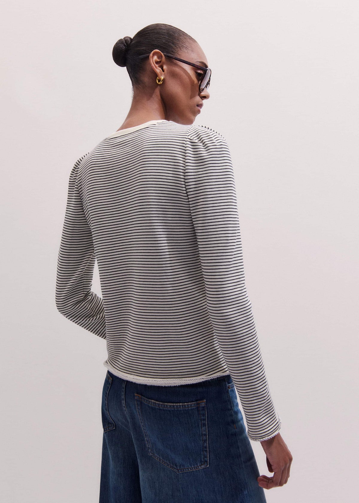 Navy Stripe Pouf Sleeve Sweatshirt | ME+EM