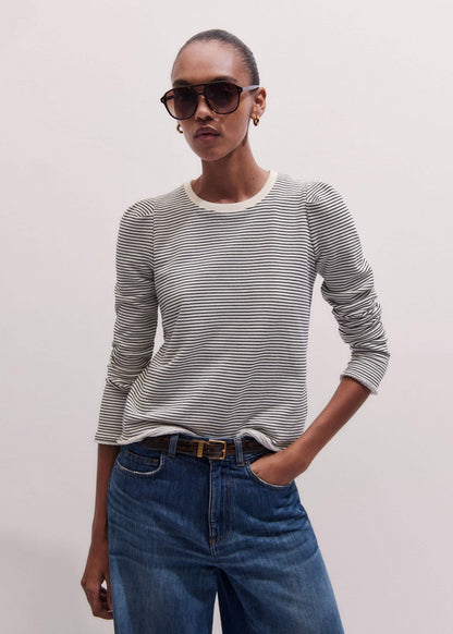 Navy Stripe Pouf Sleeve Sweatshirt | ME+EM