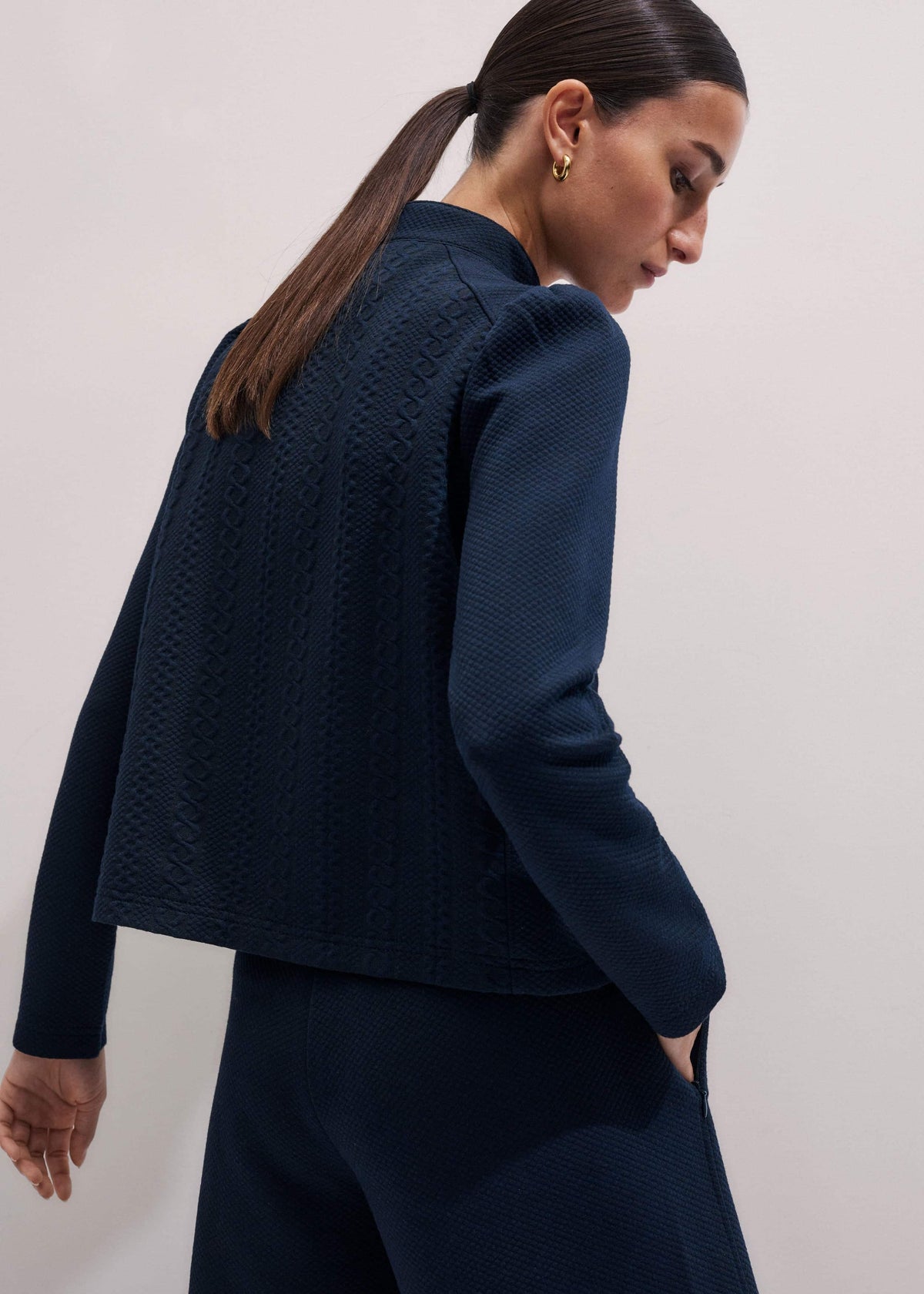 Navy Cable Jacquard Half-Zip Top | ME+EM