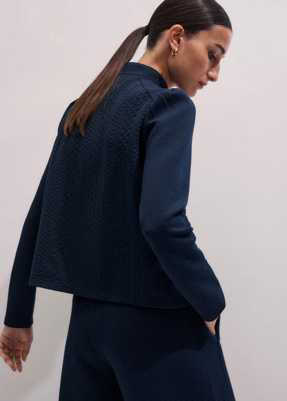 Navy Cable Jacquard Half-Zip Top | ME+EM