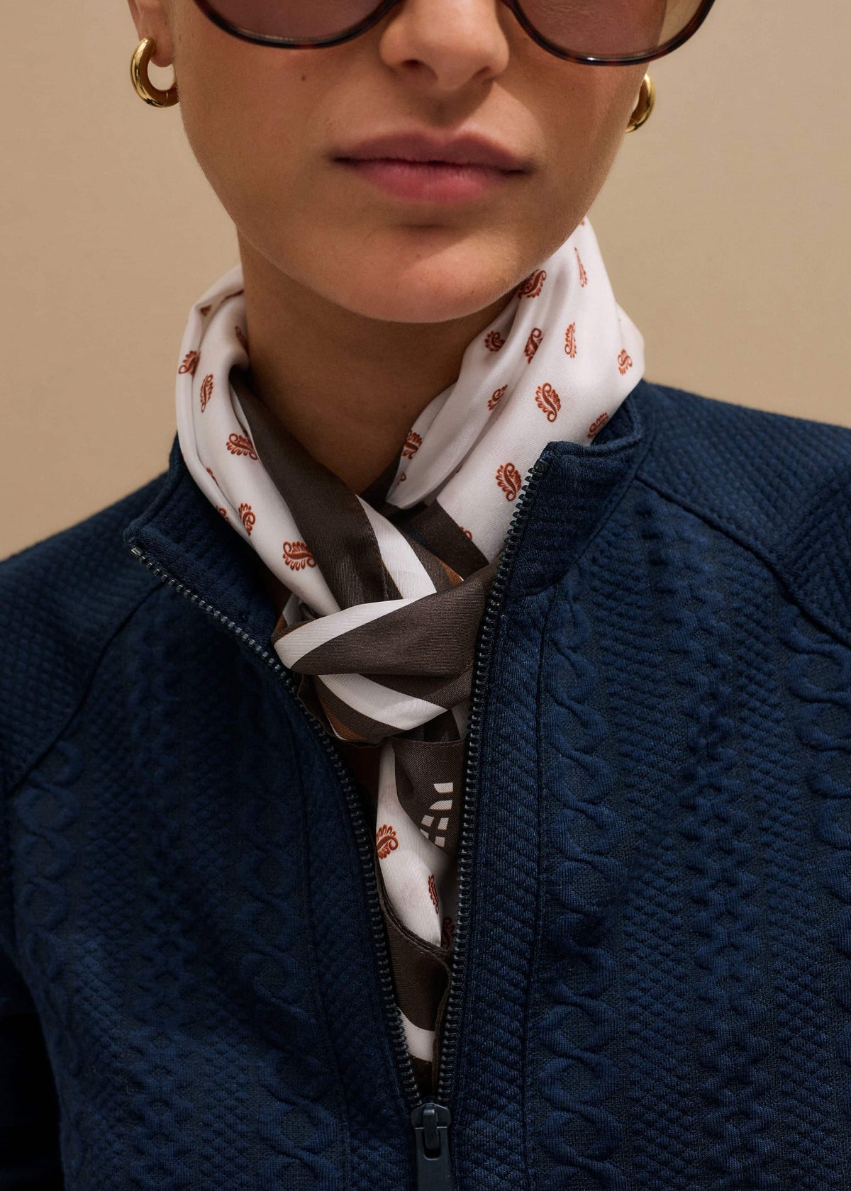 Navy Cable Jacquard Half-Zip Top | ME+EM