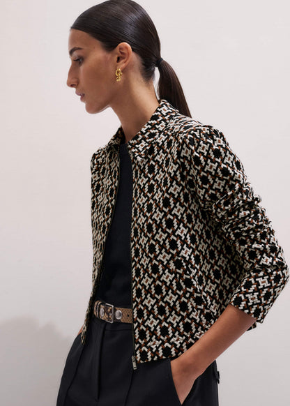 Navy Graphic Jacquard Zip-Through Jacket | ME+EM