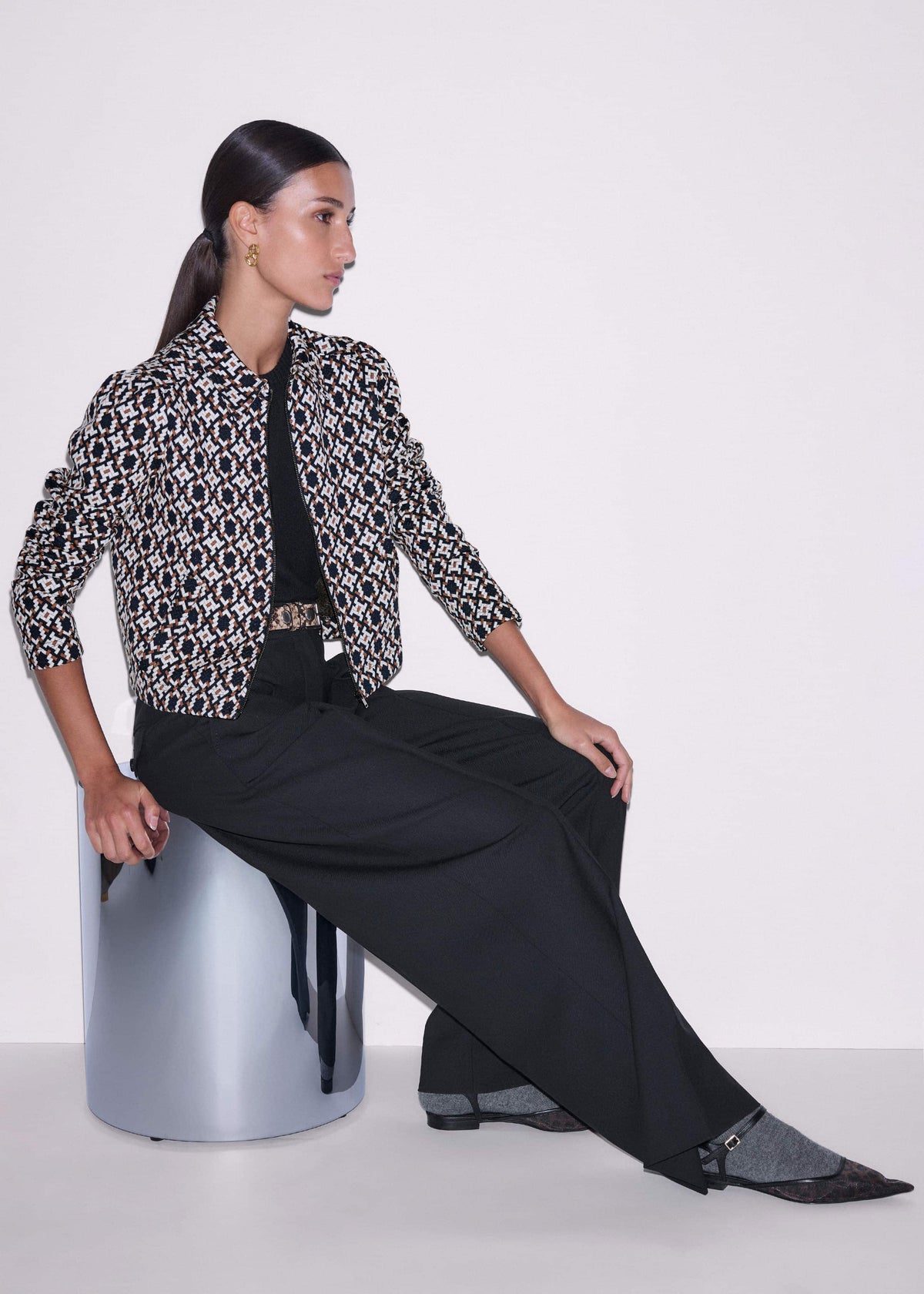 Navy Graphic Jacquard Zip-Through Jacket | ME+EM