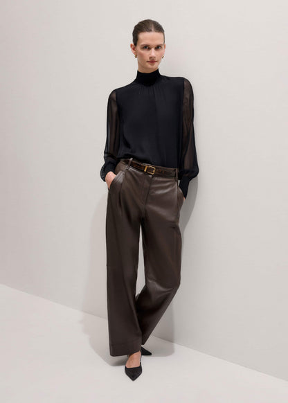 Black Silk Chic Rib Straight Blouse | ME+EM