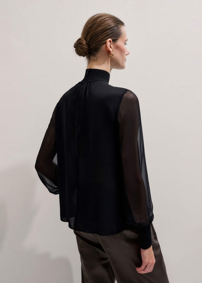 Black Silk Chic Rib Straight Blouse | ME+EM