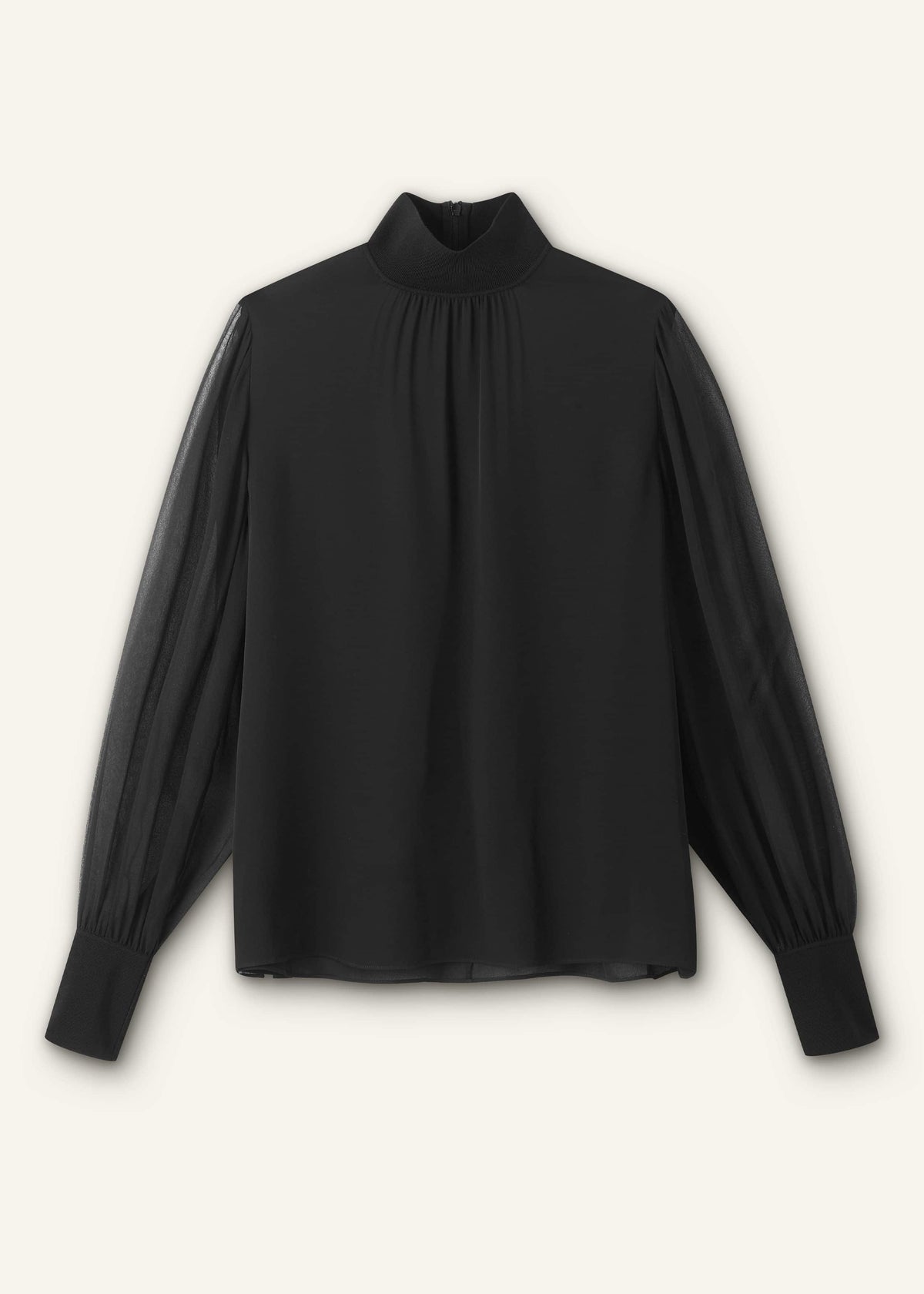 Black Silk Chic Rib Straight Blouse | ME+EM