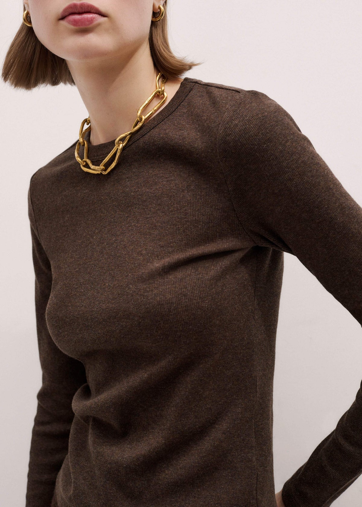 Brown Cotton Rib Perfect Basic Top | ME+EM