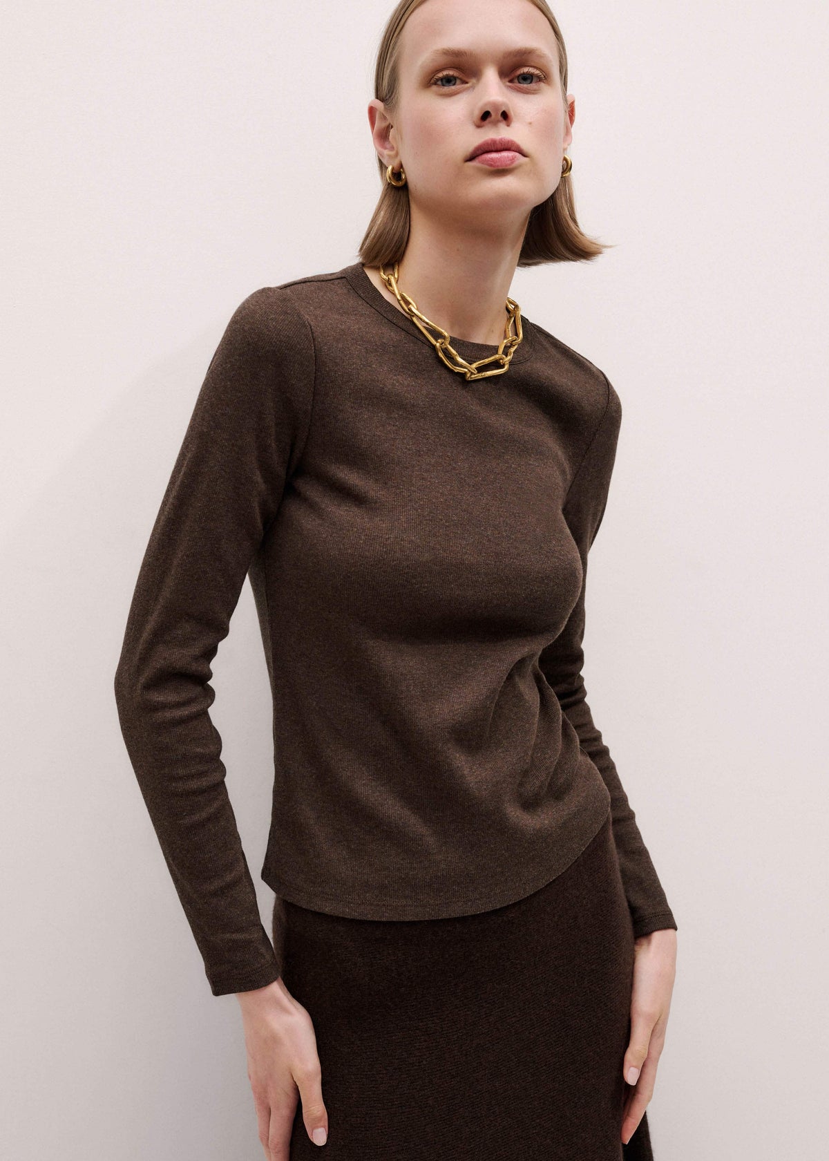 Brown Cotton Rib Perfect Basic Top | ME+EM