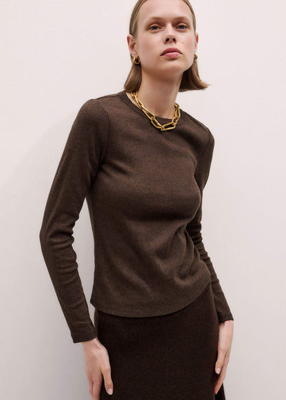 Brown Cotton Rib Perfect Basic Top | ME+EM