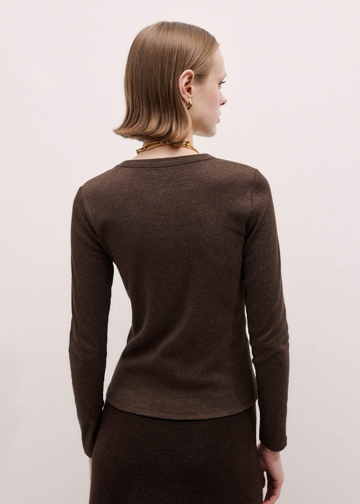 Brown Cotton Rib Perfect Basic Top | ME+EM