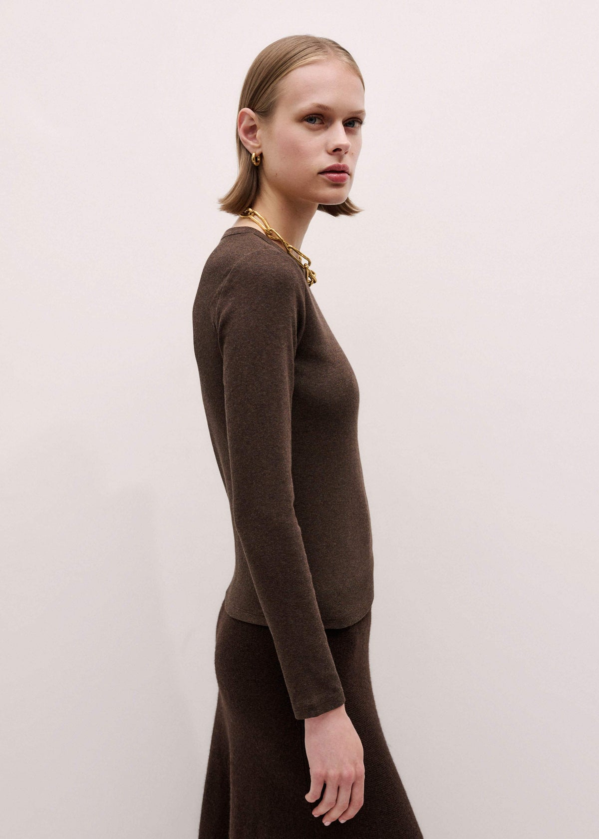 Brown Cotton Rib Perfect Basic Top | ME+EM