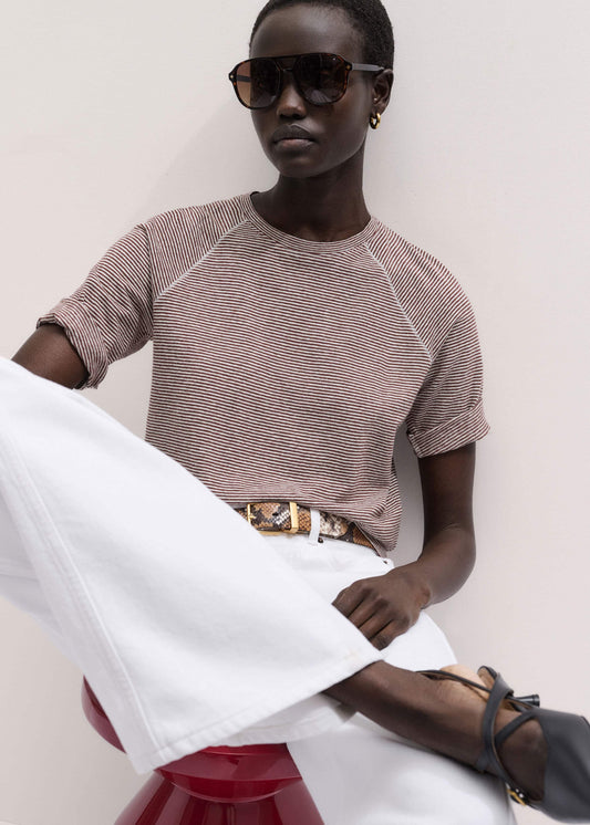 Cinnamon Soft Washed Stripe Raglan Tee | ME+EM