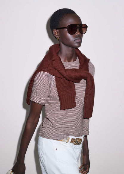 Cinnamon Soft Washed Stripe Raglan Tee | ME+EM
