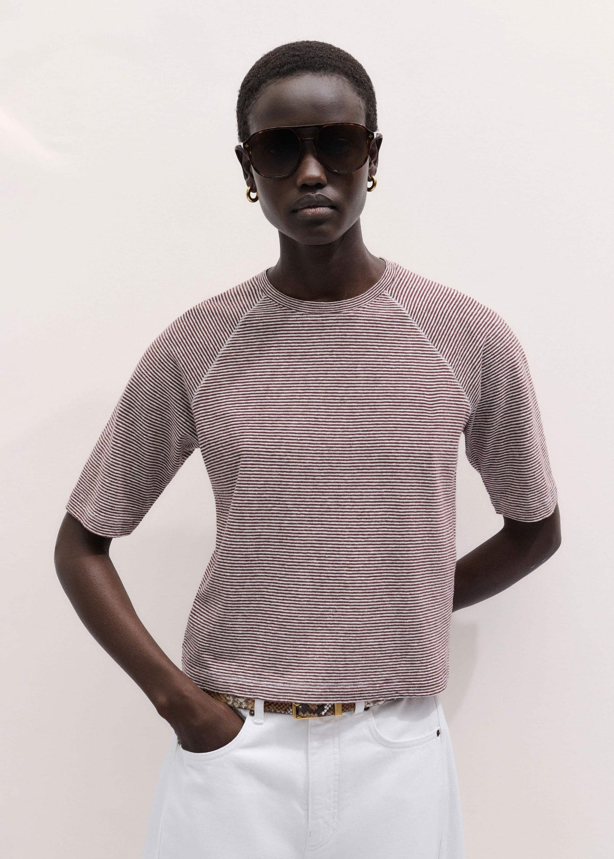 Cinnamon Soft Washed Stripe Raglan Tee | ME+EM