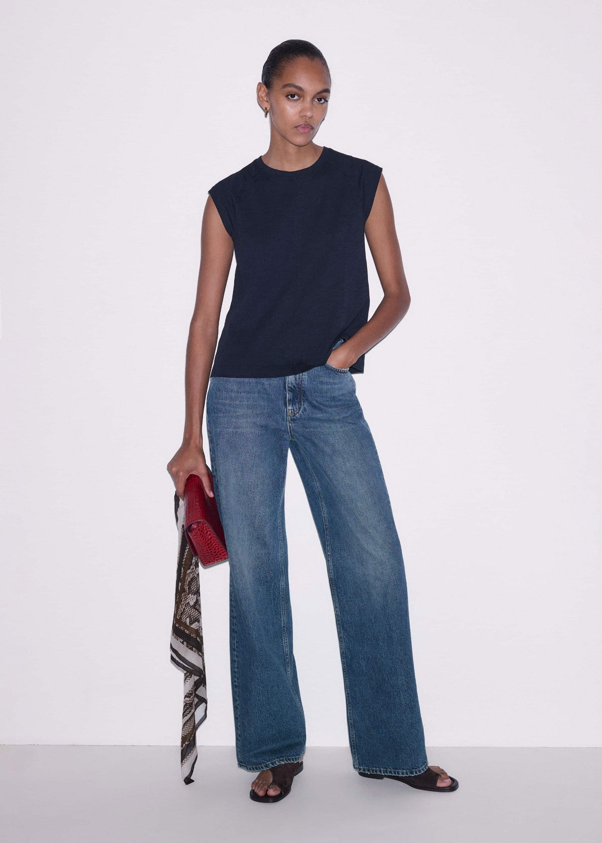 Navy Cap Sleeve Crew Neck Swing Tee | ME+EM