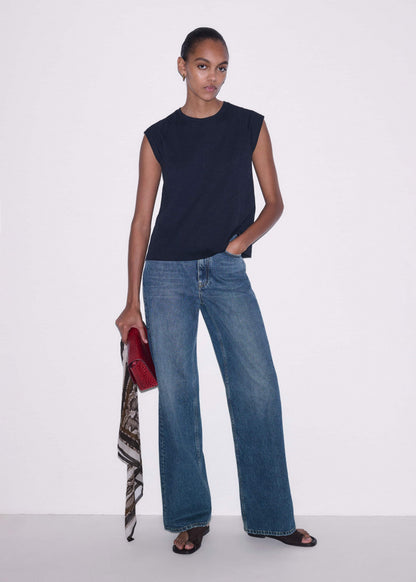 Navy Cap Sleeve Crew Neck Swing Tee | ME+EM