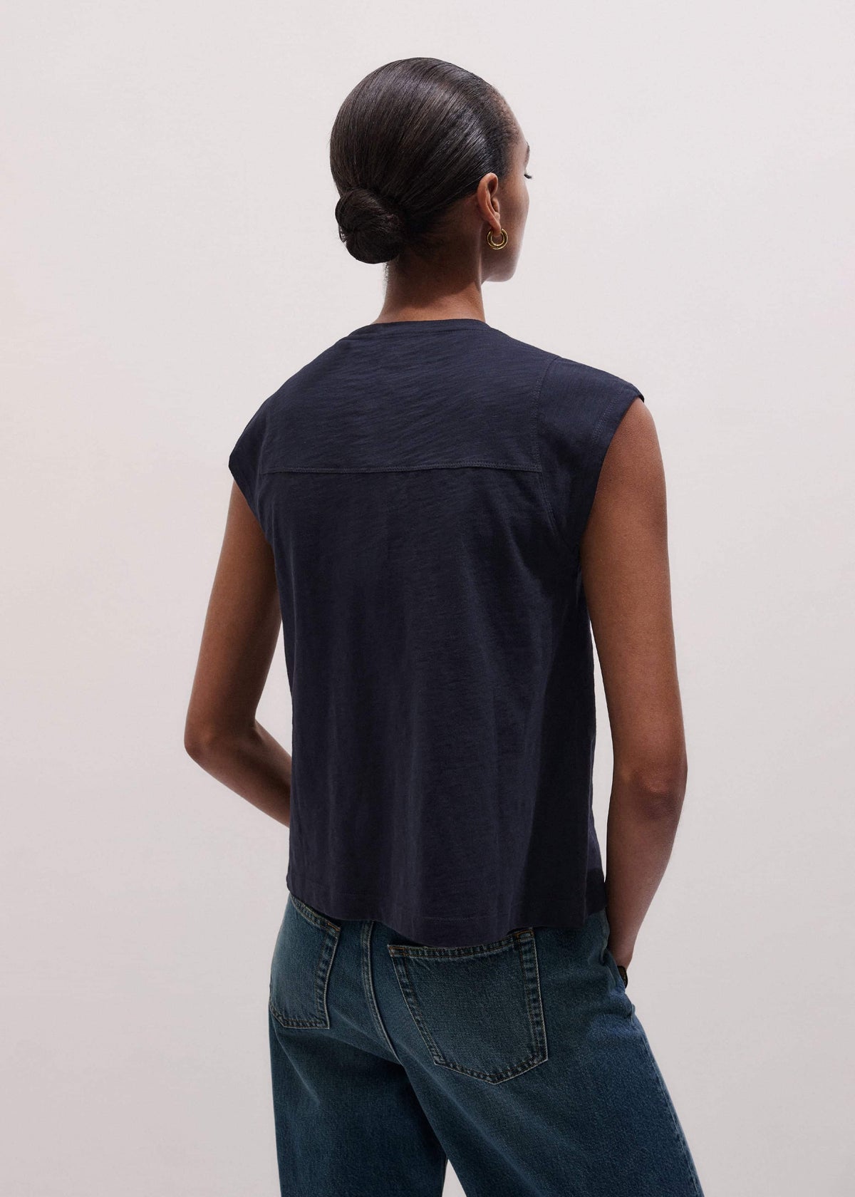 Navy Cap Sleeve Crew Neck Swing Tee | ME+EM
