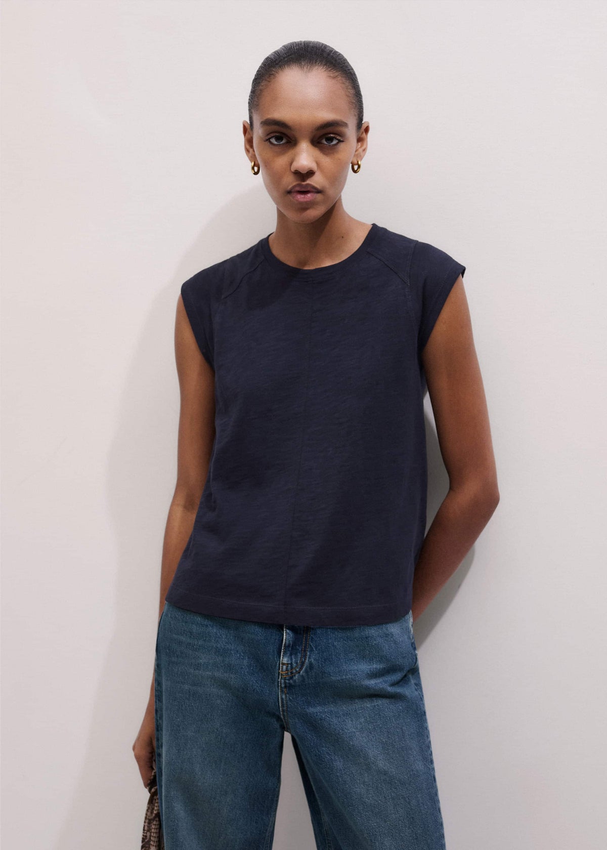 Navy Cap Sleeve Crew Neck Swing Tee | ME+EM