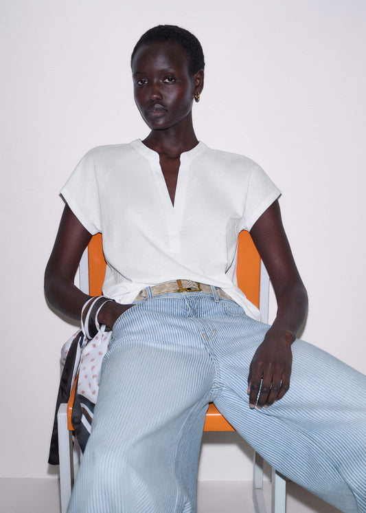 White Open Placket Swing Top | ME+EM