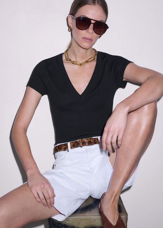 Black Ultimate Fitted Rib V-Neck Tee | ME+EM