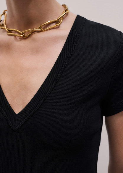 Black Ultimate Fitted Rib V-Neck Tee | ME+EM