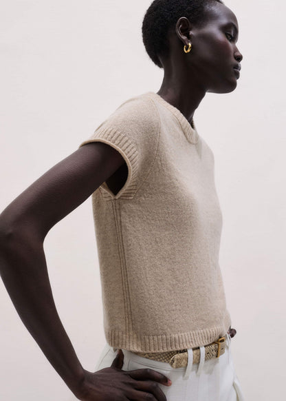 Oatmeal Cashmere Shrunken Knit Baby Tee | ME+EM