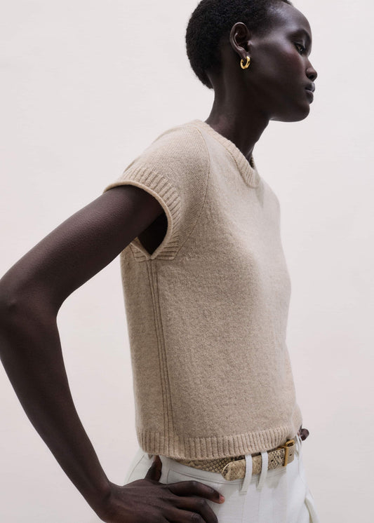 Oatmeal Cashmere Shrunken Knit Baby Tee | ME+EM